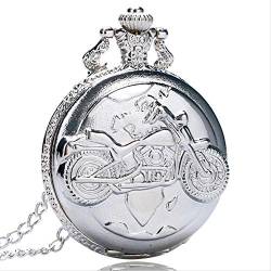 GagalU Taschenuhr, modisch, cool, Motorrad, Quarz, Taschenuhr, Silber, Halskette, Anhänger, Kette, Herren, Steampunk, Geschenk, Weiß von GagalU