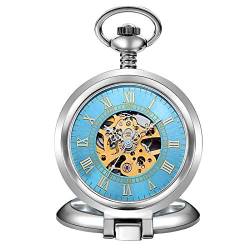 GagalU Taschenuhr Halskette Musik Harfe Vintage Silber Gehäuse Skelett Horloge mechanische Uhr Anhänger Halskette Geschenke Taschenuhr von GagalU