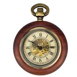 GagalU Taschenuhren Mahagoni Automatische Mechanische Taschenuhr Männer Und Frauen Klassische Retro Ausgehöhlte Antike Halskette Uhr Vintage Taschenuhr von GagalU