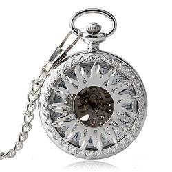 GagalU Vintage Klassische Steampunk Silber Taschenuhr Männer Auto Edelstahl Herren Frau mechanische Taschenuhr von GagalU