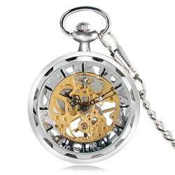 Taschenuhr Mode Silber Golden Steampunk Skelett Handaufzug Mechanische Taschenuhren mit Kette für Männer Frauen von GagalU