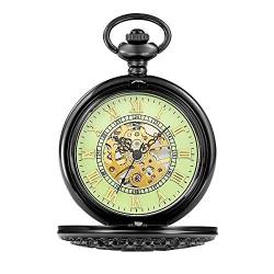 Taschenuhr mit römischen Ziffern, kann als Geschenk für Männer verwendet Werden, Herrenuhr mit schwarzem Gehäuse und grünem Zifferblatt, mechanisch von GagalU