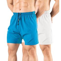 Gaglg Herren 12,7 cm Laufshorts 2er-Pack, schnell trocknende Athletic Workout Gym Shorts mit Reißverschlusstaschen, Hellblau / Weiß, Klein von Gaglg