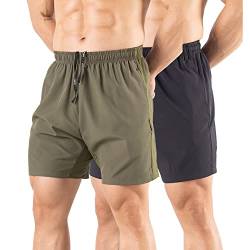 Gaglg Herren-Laufshorts, 12,7 cm, 2er-Pack, schnelltrocknend, athletisch, Workout, Fitness-Shorts mit Reißverschlusstaschen, schwarz/grau, L von Gaglg