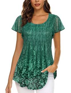 Gaharu Bluse Damen, Tunika Festlich Lang Bluse Schicke Elegante Oberteile für Anlässe Kleidung Sommer Shirtblusen Kurzarm Tunikashirt Long Women Tunic Blumen von Gaharu