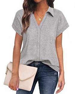 Gaharu Blusenshirt Damen Kurzarm Bluse Damen Elegant Stretch Sommer Oberteile Damen Locker Leicht Bluse Büro Outfit Damen Lässig Taillierte Bluse in A-Linien Form Shirt Sommerliche Oberteile Damen von Gaharu