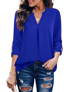 Gaharu Damen Blusen 3/4 Arm Arbeitshemd Chiffon Tunika Top Bürokleidung, Blau (Ink Blue), XX-Large von Gaharu