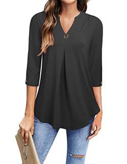 Gaharu Damen Oberteile Business Bluse Bügelfrei Elegant Arbeitsbluse für Damen Schwarz Shirts Damen V-Ausschnitt Longshirt Sommer Tunika Weit Geschnitten Stilvolle Kleidung für Frauen Schwarz,XXXL von Gaharu