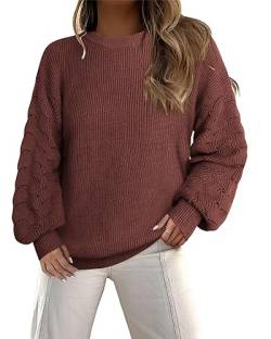 Gaharu Damen Pulli Elegant Langarm Tunika Damen Winter Warm Pullover für Damen Herbst Pullover Damen Langarm Tunika Knit Sweater Women Dunkelrot,XL von Gaharu