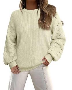 Gaharu Damen Pullover Elegant Winter Tunika Damen Langarm Weiß Sweatshirt Ohne-Kapuze Frauen Casual Strick Modern Langarm Pullover Weiß-Grau,M von Gaharu