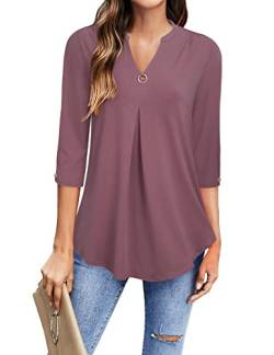 Gaharu Tunika A-Linie Damen Bluse Hochzeitsgast Sassy Classy Blusenhemd 3/4 Arm Blusen Shirts Damen Sommer Damenbekleidung Oberteile Schick Blusen Damen Elegant Festlich Stylisch Dunkelrot,L von Gaharu