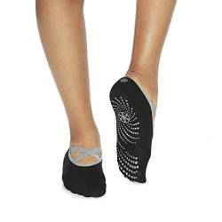 Gaiam Yoga Barre Socken,rutschfeste, klebrige Zehengriff-Accessoires für Damen und Herren,Pure Barre, Hot Yoga, Pilates, Ballett, Tanz, Schwarz/Grau (2er-Pack), Small/Medium von Gaiam