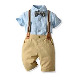 Baby Jungen Gentleman Anzüge, Kinder Kurzarm Bowtie Shirt Strampler + Hosenträger Shorts Overalls Festliche Taufe Hochzeit Gentleman Shorts Set,Tag Size 100,18-24M von Gajaous