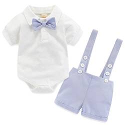 Baby Jungen Gentleman Anzüge, Kinder Kurzarm Bowtie Shirt Strampler + Hosenträger Shorts Overalls Festliche Taufe Hochzeit Gentleman Shorts Set von Gajaous