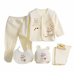 Gajaous 5 STÜCKE Neugeborene 0-3 M Jungen Mädchen Baby Baumwolle Kleidung Tops Hut Hosen Anzug Outfit Sets OneSize von Gajaous