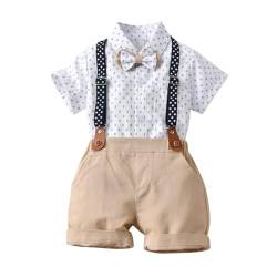 Gajaous Baby Jungen Gentleman Anzüge, Kinder Kurzarm Bowtie Shirt Strampler + Hosenträger Shorts Overalls Festliche Taufe Hochzeit Gentleman Shorts Set,Tag size 100, 18-24M von Gajaous