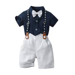 Gajaous Baby Jungen Gentleman Anzüge, Kinder Kurzarm Bowtie Shirt Strampler + Hosenträger Shorts Overalls Festliche Taufe Hochzeit Gentleman Shorts Set,Tag size 80,9-12M von Gajaous