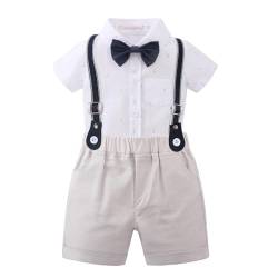 Gajaous Baby Jungen Gentleman Anzüge, Kinder Kurzarm Bowtie Shirt Strampler + Hosenträger Shorts Overalls Festliche Taufe Hochzeit Gentleman Shorts Set von Gajaous