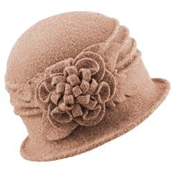 Gajaous Damen Französische Baskenmütze Cloche Hüte Bucket Hat Vintage Blumen Wollkleid Klassischer Hut der 1920s von Gajaous