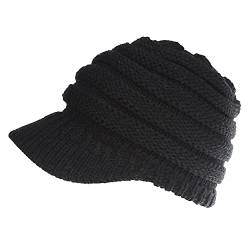 Gajaous Damen Winter Warm Knit Messy Bun Pferdeschwanz Hüte Visor Beanie Cap Ballonmütze Zopfstrickmütze mit Krempe von Gajaous