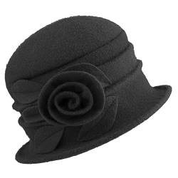 Gajaous Frauen Cloche Hüte Bucket Hat Französische Baskenmütze Vintage Floral Wollkleid Klassischer Hut der 1920s von Gajaous