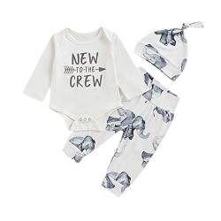 Gajaous Neugeborenes Baby Jungen Mädchen Kleidung New to The Crew Strampler Bodysuit + Elephant Hosen + Hat 3pcs Kleidung Set, Weiß, 70,0-6M von Gajaous