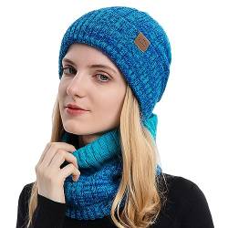 Gajaous Unisex Winter Beanie Mütze Schal Set, lässige Strickmütze für Frauen, Fleece gefütterte Beanies für Männer, warme Mützen & Nackenwärmer Set von Gajaous