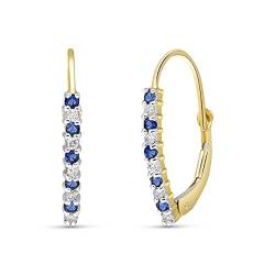 0,35 Karat 14 Karat massives Gold Klappbügel Ohrringe mit natürlichen Diamanten und Saphiren von Galaxy Gold GG