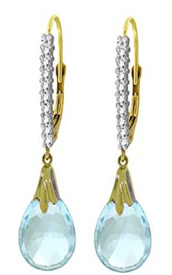 14 K Gelb Gold Diamant Leverback Ohrringe mit Briolette Blau Topaz von Galaxy Gold GG