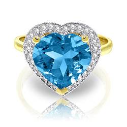 14 Karat Gelbgold blauer Topas und Diamant Herzring, Diamant Topas, von Galaxy Gold