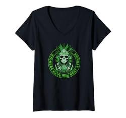 Damen Cannabis-Skull T-Shirt mit V-Ausschnitt von Galdur