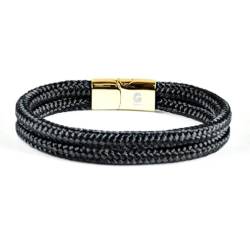 Segeltau Armband Geflochten Nautisch mit Magnetverschluss Seil Armbänder Maritim Surferarmband Galeara Noa (Noa Premio Schwarz - Gold, 185) von Galeara design