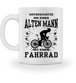 Galeriemode Unterschätze nie einen alten Mann mit einem Fahrrad Tasse Weiß Kaffeebecher Geschenk zum Geburtstag von Galeriemode