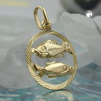 Anhänger 15mm Sternzeichen Fische 9Kt GOLD von Gallay