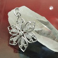Anhänger 24mm filigrane Blume mit Zirkonias glänzend rhodiniert Silber 925 von Gallay