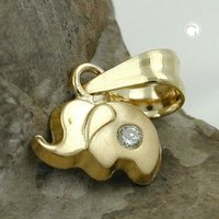 Anhänger 5x7mm kleiner Elefant mit Zirkonia matt-glänzend 9Kt GOLD von Gallay