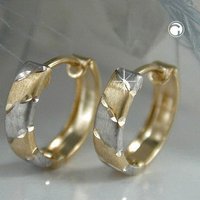 Creole Ohrring 12x3mm Klappscharnier bicolor rhodiniert 9Kt GOLD von Gallay