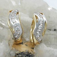 Creole Ohrring 13x5mm Klappscharnier bicolor Zirkonias 9Kt GOLD von Gallay