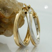 Creole Ohrring 19x2mm bicolor Gelbgold und Weißgold 9Kt GOLD von Gallay