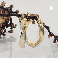 Creole Ohrring 20x18x3mm oval bicolor diamantiert geschwungen 9Kt GOLD von Gallay