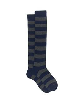 Gallo Men's long blue cotton socks with two-tone stripes. von Gallo