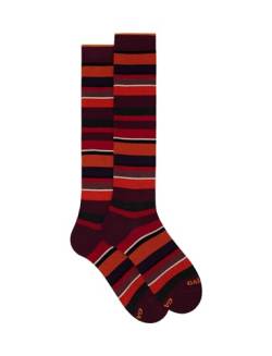 Gallo Men's long burgundy cotton socks with multicoloured stripes. von Gallo