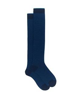 Gallo Men's long light blue cotton socks with two-tone stripes. von Gallo