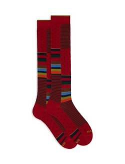 Gallo Men's long red cotton socks with multicolour block motif, polka dots and Windsor stripe. von Gallo