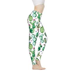 Gambo Damen-Yoga-Leggings, hohe Taille, stilvoll, bedruckt, dehnbar, Winter, Autmn Tigts, Fitnesshose, Cartoon-Kaktus, XL von Gambo