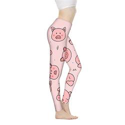 Gambo Damen-Yoga-Leggings, hohe Taille, stilvoll, bedruckt, dehnbar, Winter, Autmn Tigts, Fitnesshose, Rosa, Schwein, XXL von Gambo