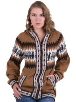 Gamboa Alpaka Cardigan Damen Kapuze Strickjacke Norweger Pullover Jacke für Herbst Winter von Gamboa
