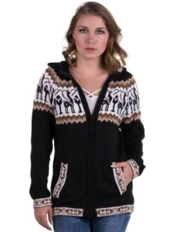 Gamboa - Alpaka Strickjacke für Damen - Cardigan Alpaka Damen - Pullover mit Reißverschluss und Kapuze, Schwarz, XL von Gamboa