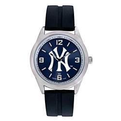 Game Time NY Yankees Herren-Armbanduhr – MLB Varsity Serie, offiziell lizenziertes Nadelstreifen-Logo, silber/schwarz, Quarz-Uhrwerk von Game Time