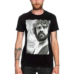 Elbenwald Game of Thrones T-Shirt Tyrion Lannister Portrait Frontprint Drink and Know Things für Herren schwarz - M von Game of Thrones